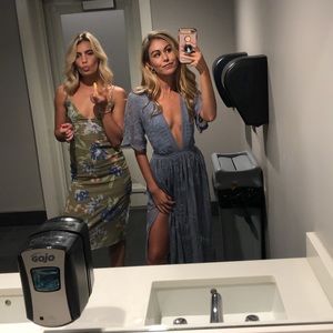 Blue deep v neck lace romper